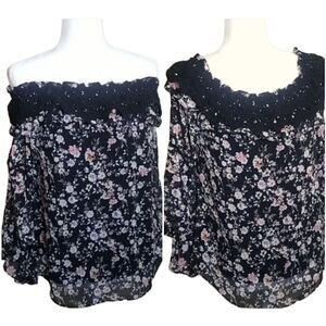 White House Black Market Black Floral Blouse Small